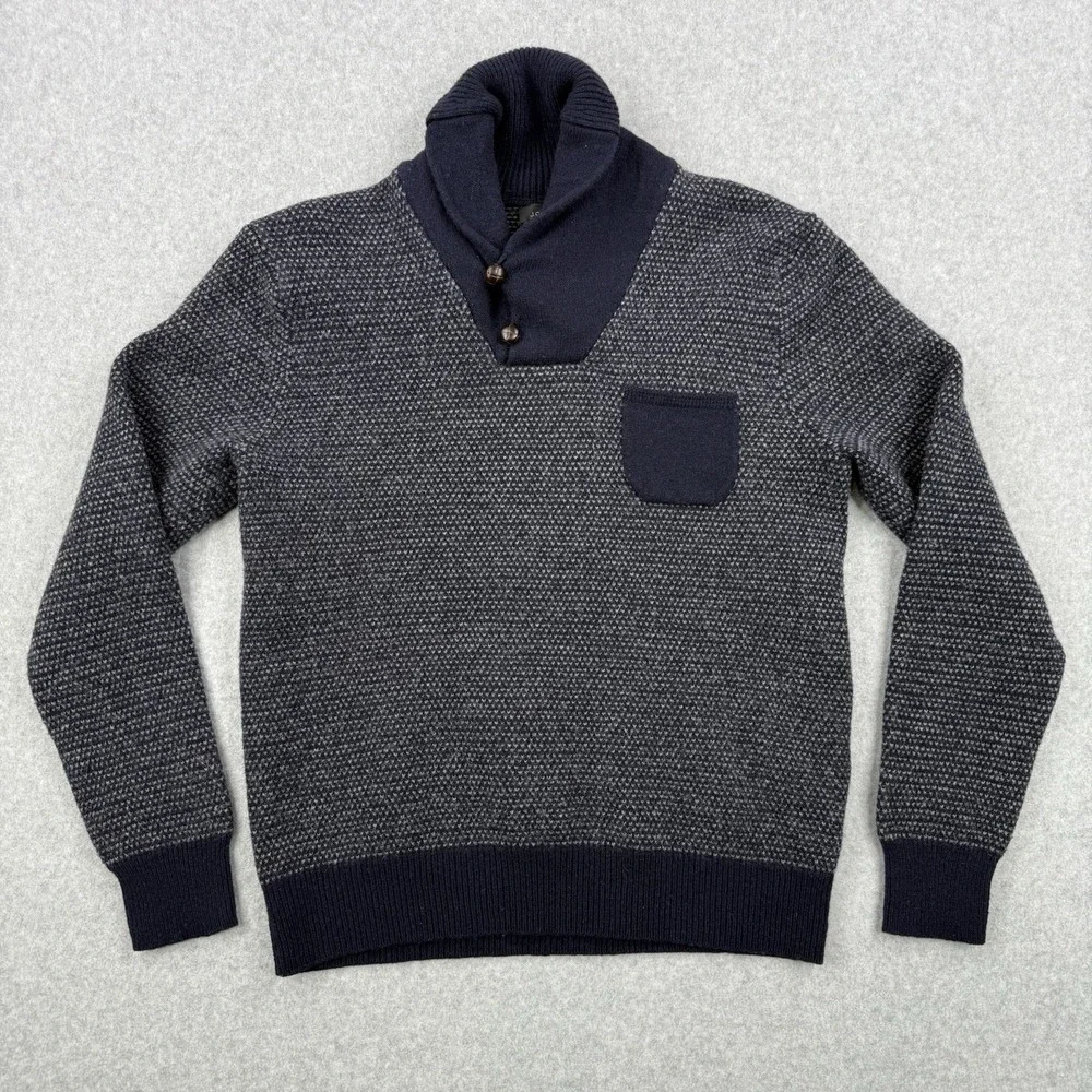 J Crew Sweater Mens Medium Blue Lambs Wool Heavyweight Cowl‎ Neck Pullover